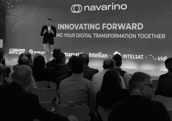 Black and white image showing Navarino Company's event organized by Octopus Events.